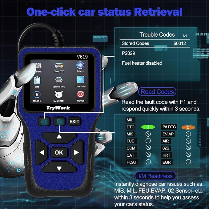 OBD2 Scanner Diagnostic Tool, Check Engine Code Reader with 35901 DTC Lookup, Mode 6 & 8, I/M Readiness for All OBDII Cars Since 1996 (Blue)
