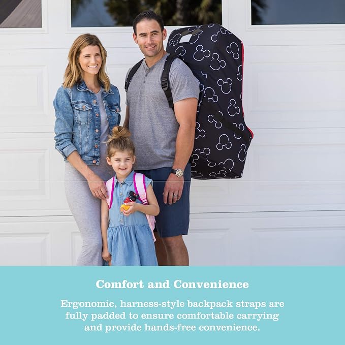 J.L. Childress Disney Baby Padded Backpack Car Seat Bag - Travel Bag for Airplane, Fits Most Baby & Infant Car Seats, Boosters, & Carriers, For Gate or Baggage Check - Ultimate, Mickey Mouse, Black