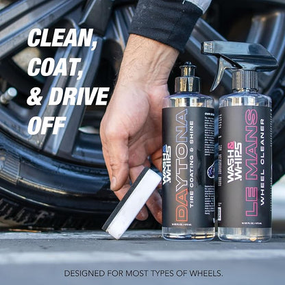 WASH&WHIPS Daytona Tire Coating - for a Glossy Wet & Shine Finish, Protection Formula, Easy to use for Car Detailing, Restores Trim & Wheels, Coats up to 64 Tires, 16 fl oz