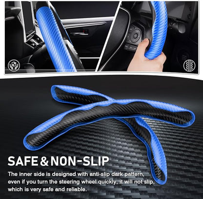Cartist Steering Wheel Cover, Carbon Fiber Steering Wheel Cover, Car Steering Wheel Cover for Men/Women, Anti-Slip, Comfortable Grip, Durable, Universal for 99% Car Interior Accessories (Blue)
