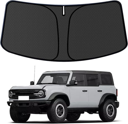 Bronco Customized Windshield Sun Shade for 2021-2025 2026 Bronco 2/4Door (Not for Bronco Sport) Front Window Sunshade Visor Protector Foldable Blocks UV Rays Keep Car Cooler Accessories