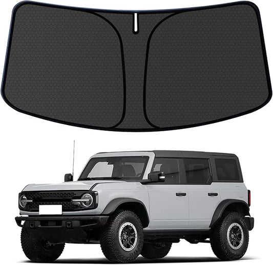 Bronco Customized Windshield Sun Shade for 2021-2025 2026 Bronco 2/4Door (Not for Bronco Sport) Front Window Sunshade Visor Protector Foldable Blocks UV Rays Keep Car Cooler Accessories