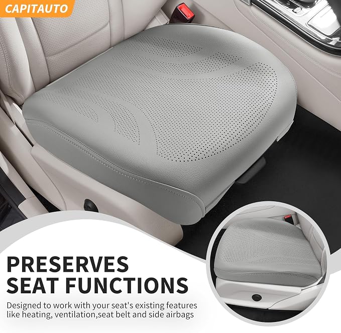 2 Pack Front Leatherette Seat Covers Faux Leather Bottom Car Seat Covers, Super Breathable,Anti-Slip,Universal Seat Covers for Cars,Full Wrapping Edge Fit for Most Sedans SUV Pick-up (2 Pack Gray)