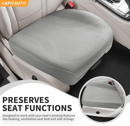 2 Pack Front Leatherette Seat Covers Faux Leather Bottom Car Seat Covers, Super Breathable,Anti-Slip,Universal Seat Covers for Cars,Full Wrapping Edge Fit for Most Sedans SUV Pick-up (2 Pack Gray)