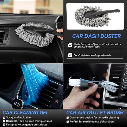 COOGEO 21Pcs Car Detailing Kit,Compelete Car Cleaning Kits Interior Cleaner with Detailing Brushes,Car Wash Kit with Cleaning Gel,Wash Mitt, Car Care Gift for Men