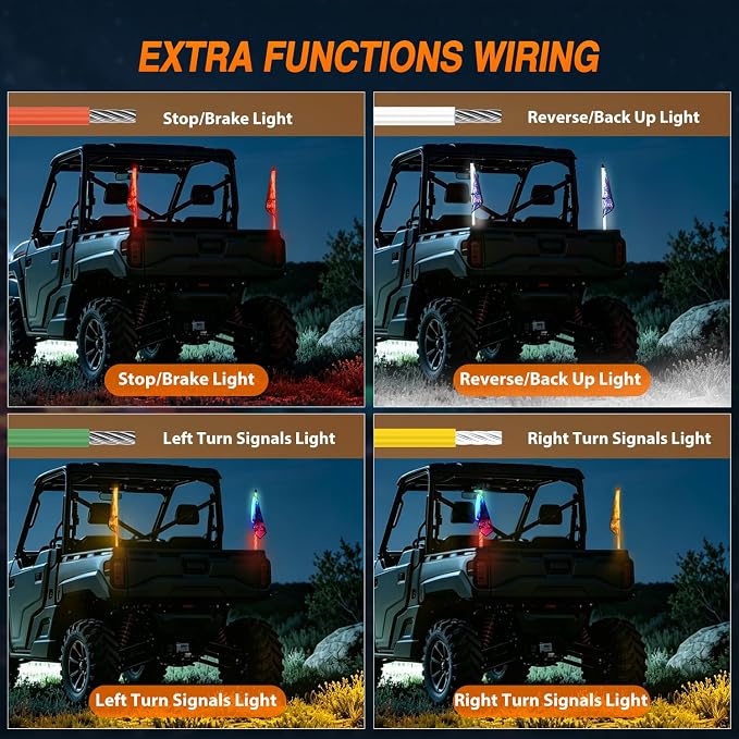Nilight LED Whip Light 2PC 2FT Spiral RGB Antenna Whips with Spring Base, App/Remote Control DIY Chasing Patterns Brake & Reverse Turn Signal Lights for Side by Side ATV UTV RZR Can-Am Buggy Jeep