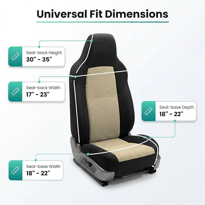 FH Group Automotive Front Car Seat Covers for SUV, Trucks, Sedan and More - Universal Fit Front High Back Design Interior Accessories - 3D Mesh Fabric Center Panel - Beige