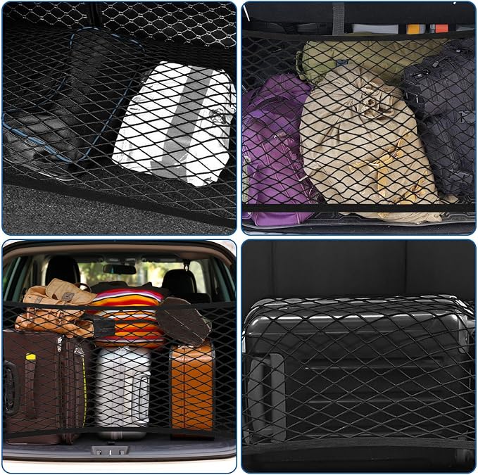 Cargo Net 60×40cm, Car Trunk Net Elastic Nylon Baggage, Car Trunk Net with 4 Hooks, Storage Organizer Car Net for Car Boot Vehicle Van SUV(Black)