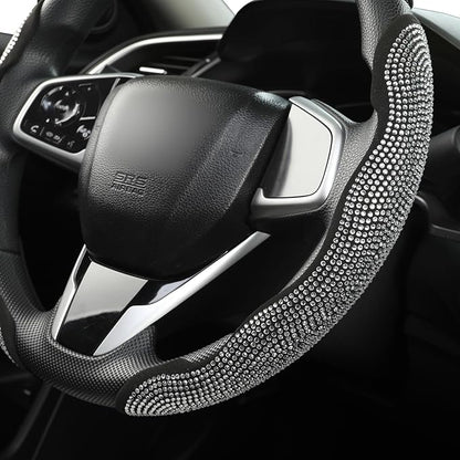 West Llama Diamond Bling Car Steering Wheel Cover with Crystal Rhinestones,3PCS Segmented Steering Wheel Protector,Universal for 99% Cars for Women(Black with White Diamond)