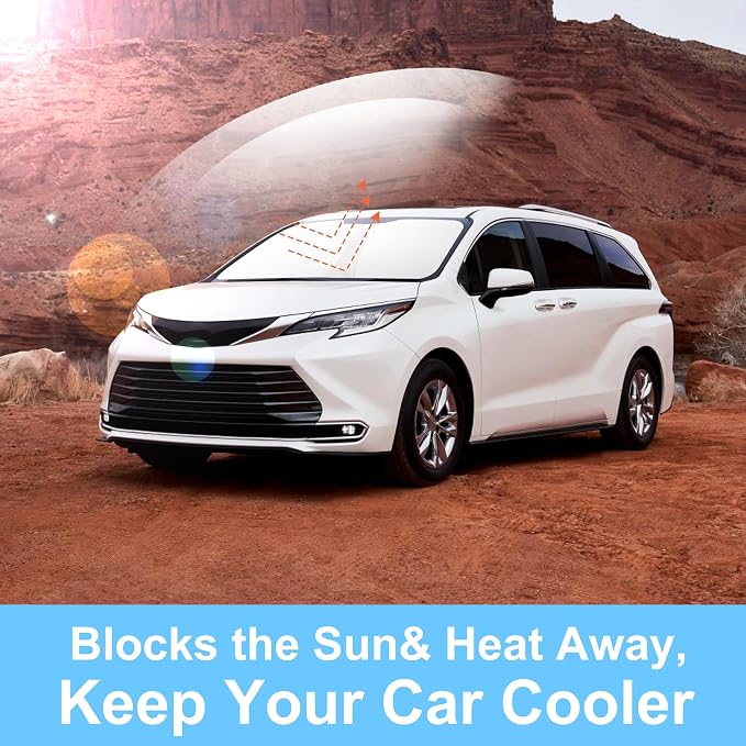 TINGLU Sun Shade for Toyota Sienna Mini Van 2021-2024 2025 2026 Accessories Windshield Sun Shade Window Shade UV Rays Protection Sun Visor Cover with Steering Wheel Sunshade Storage Bag