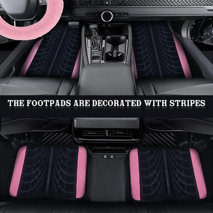 Car Seat Cover Full Set for Women with Floor Mats,3D Air Mesh Car Seat Cover with 5mm Composite Sponge Inside,Universal Fluffy Steering Wheel Cover, Accessories Full (Pink)
