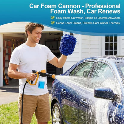 Car Wash Foam Gun for Garden Hose, Foam Cannon Car Wash Kit with Microfiber Wash Mitt, High Pressure Nozzle & 3 Spray Modes, Hose Foam Blaster for Cars, Trucks, RV, Motorcycle Cleaning - Orange