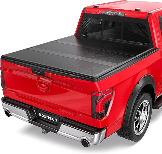 MOSTPLUS 5.5FT Fiberglass Tri Fold Hard Truck Bed Tonneau Cover Compatible with 2015-2025 2026 Ford F150 F-150 Long Bed On Top (67Inch)