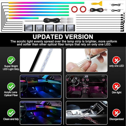 Dreamcolor Acrylic Interior Car LED Strip Light with Wireless APP, RGB 18 in 1 with 175 inches 593 LEDs Fiber Optic Strip Lights for Car, Dynamic Chasing Music Sync Neon Car Ambient Lighting Kits