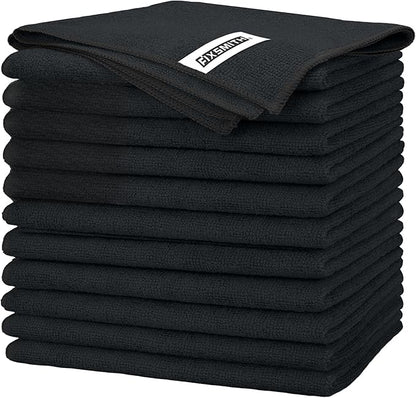 FIXSMITH Black Microfiber Cleaning Cloth -Pack of 12, Highly Absorbent Cleaning Rags, 16"X12" All Purpose Cleaning Towels for Housekeeping, Kitchen, Car, Lint Free and Reusable Microfiber Towels