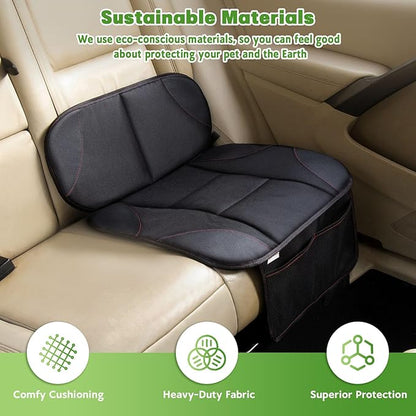 Siivton Kids Booster Seat Protector Mat, Thick, Anti-Slip, Waterproof, with Mesh Pockets for Toys & Snacks, Fits Most Cars, Black - 2 Pack