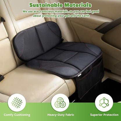 Siivton Car Seat Protector for Kids, Anti-Slip Design, Thick Padding, Prevents Seat Marks, 2 Storage Pockets for Toys & Snacks, Fits Most Cars, Black - 1 Pack
