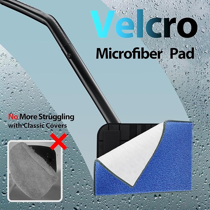 Car Windshield Cleaner Tool with Extendable Handle, Inside Auto Window Glass Cleaning Kit with 5 Washable Microfiber Pads, Streak-Free Defogger Wand for Deep Dashboards & SUVs