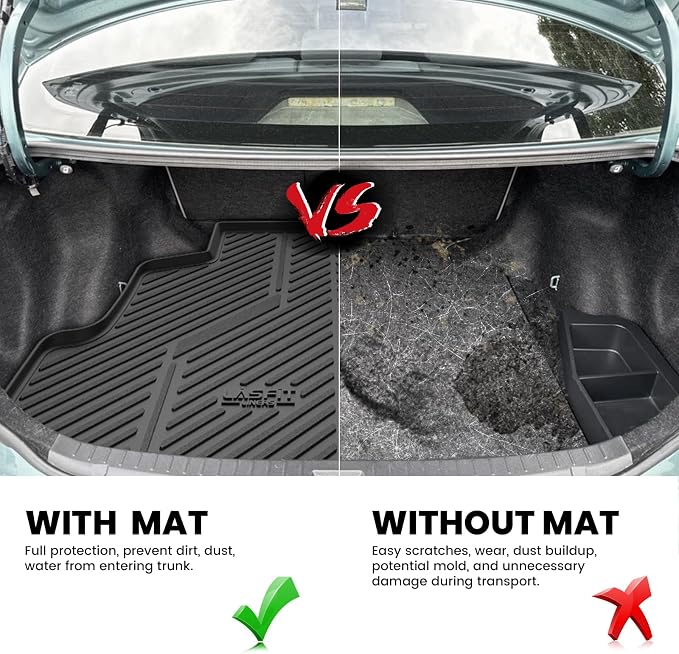 LASFIT Cargo Mat for 2009-2010 Toyota Corolla, All Weather TPE Custom Fit Trunk Mat Trunk Liner for Toyota Accessories, Waterproof, Easy to Clean, Black