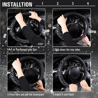 CAR PASS Bling Diamond Leather Steering Wheel Cover, with Bling Sparkly Crystal Glitter Rhinestone Universal Fit 14" 1/2-15" Car Wheel Protector Fit for Women Girl SUV,Vans,Sedans,Trucks, Zebra Print