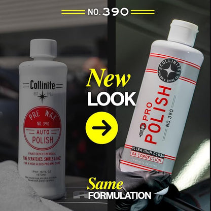 Collinite 390 Machine Polish 16 fl oz - Removes Swirls, Fine Scratches, Compound Haze, Wash Marks/High Gloss & Mirror Finish/DA Use on Cars, Trucks