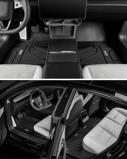 3W Tesla Model 3 Floor Mats 2026 2025 2024 with Metal Pedal, Full Set with Cargo Liner, Highland All Weather Custom Fit Rear Trunk Mat Accessories Black