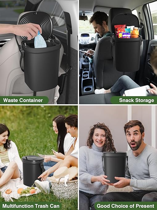 Garoopion Leakproof Car Trash Can, 1.9 Gallon Soft Silicone Hanging Garbage Can with Lid, Easy to Clean Vehicle Trash Bin, Suitable for Sedans, SUVs, MPVs & Trucks