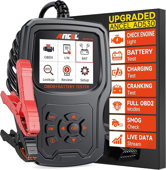 ANCEL AD530 PRO OBD2 Scanner and Battery Tester for Mechanics & Drivers | Check Engine Light, Battery Health Test, Cranking & Charging Test, Live Data Diagnostics Tool for 1996+ Cars & Motorcycles