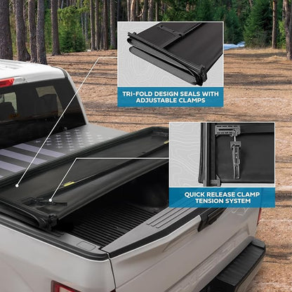 Flag Tonneau Cover Soft Tri-Fold Truck Tonneau Cover for Ram 1500 (Classic Body ONLY) (2002-2026) / Ram 2500 & 3500 (2003-2020) with 6.4 ft Bed, All-Weather Folding Truck Bed Cover (NO RAMBOX)
