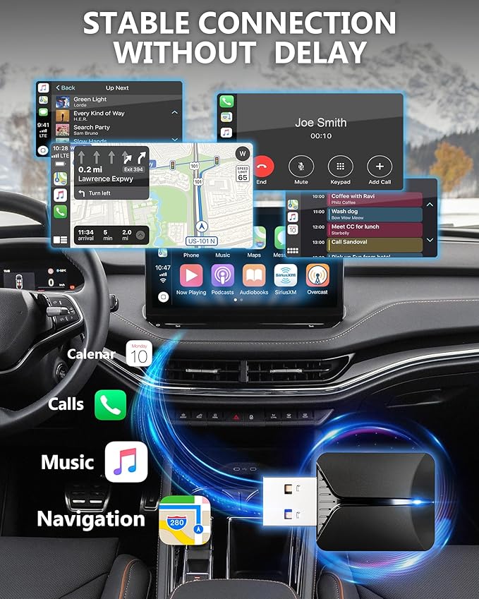 2026 Wireless Carplay Adapter-Android Auto Wireless Adapter 2 in 1, 5.4/6GHz Carplay Bluetooth Adapter Plug and Play Auto Reconnect, Mini Size with USB&Type-C Extension Cable,for iPhone & Android