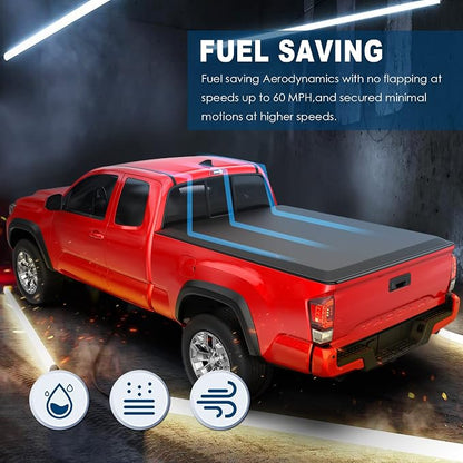 MOSTPLUS Tri-Fold Soft Truck Bed Tonneau Cover Compatible for 2016 2017 2018 2019 2020 2021 2022 2023 Toyota Tacoma Fleetside 5 FT Feet Bed | 60.5 Inch On Top