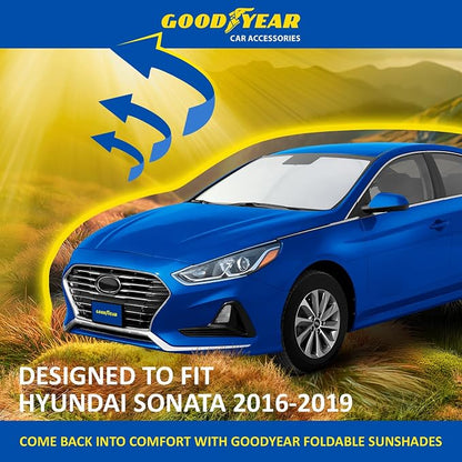 Goodyear Foldable Windshield Sunshade for Hyundai Sonata 2016-2019, Car Accessories, Sunshade Cover, Sun Shade Car Windshield, Window Sun Blocker - GY008273