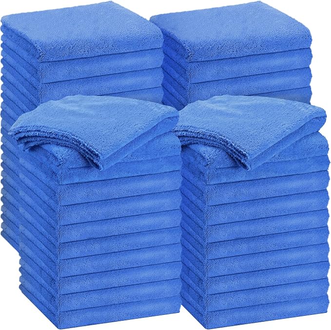 Shimeyao 30 Pcs 12 x 16 Inch Edgeless Microfiber Plush Towels for Cars Detailing Drying Wash Polishing Absorbent Cleaning Cloths, 500 GSM (Dark Blue)