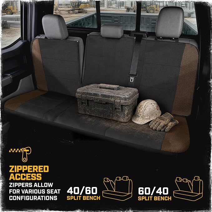 CAT MeshFlex Seat Covers Full Set for Full-Size Pickup Trucks Only - Brown | Front Bucket Seat Covers & 60/40 Split Rear Bench Protector – Interior Accessories For F-150, Silverado, Ram, Sierra & Tundra
