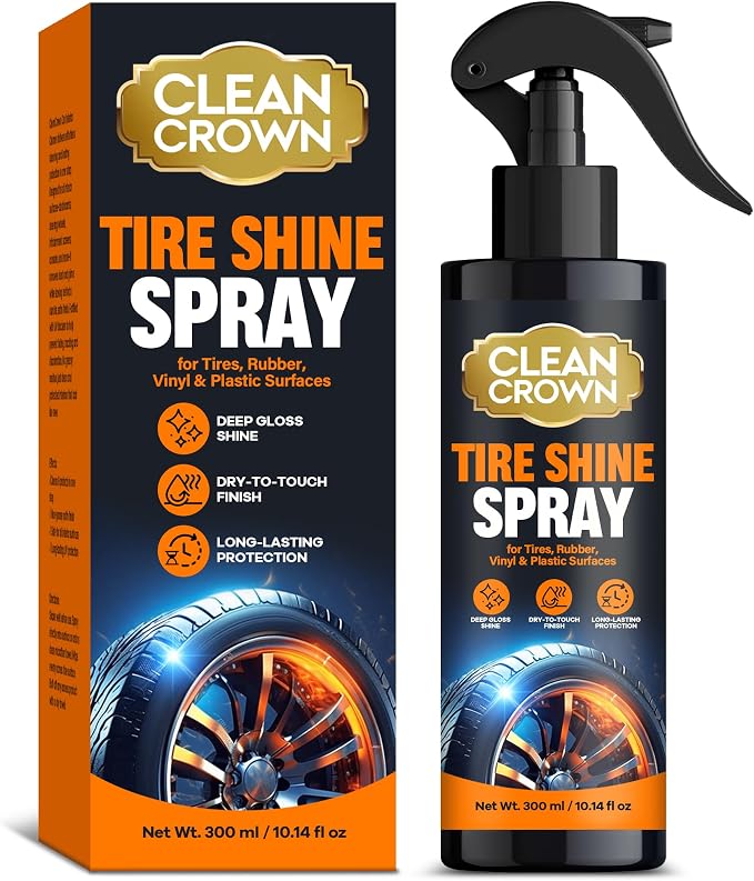 Tire Shine Spray (10.14 Fl oz), High Gloss Car Tire Shine and Cleaner for Black Tires, Rubber & Wheels, Easy Spray-On Tire Dressing for Cars, Trucks, SUVs, Motorcycles, RVs & More
