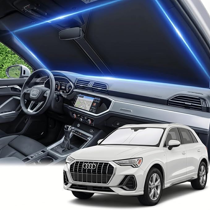 Windshield Sun Shade for Audi Q3 2019-2026 Sunshade Front Window Shade Custom Fit Q3 Accessories Sun Visor Foldable Shade Blocks UV Rays Accessories