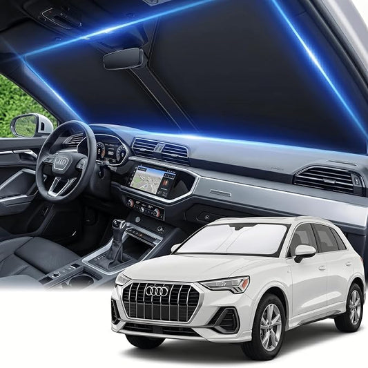Windshield Sun Shade for Audi Q3 2019-2026 Sunshade Front Window Shade Custom Fit Q3 Accessories Sun Visor Foldable Shade Blocks UV Rays Accessories