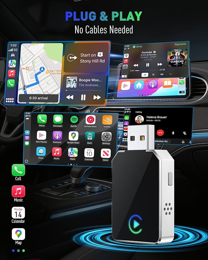 SPIRITIME Wireless CarPlay Adapter for iPhone, 2026 Upgraded 2-in-1 Android Auto CarPlay Wireless Adapter, Convert Wired to Wireless, Fast & Stable, Plug & Play (Silvery)