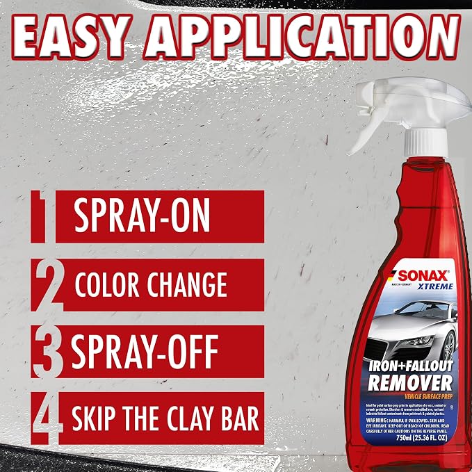 SONAX Iron + Fallout Remover | High-Performance Decontamination Spray for Paint, Glass & Wheels | Dissolves Embedded Contamination, Industrial Residue & Lime Scale | Fast Acting Formula | 5L | 513505