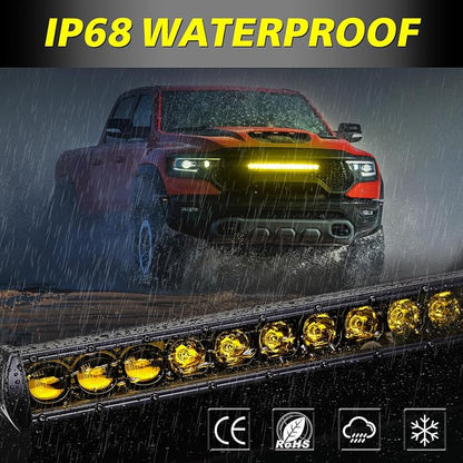 20 Inch Amber Light Bar 105W OSRAM LED Slim Single Row Light Kit w/Wiring Harness Black Cover Spot Flood Combo Off Road Driving Bumper Grill Lights for Trucks Pickup SUV UTV ATV Snowmobile