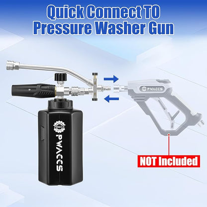 PWACCS Pressure Washer Foam Cannon Dual Connector Accessory, Power Washer Double Tip Attachment for Adjustable Foam Blaster, 1/4" Quick Connect Big Mouth Snow Foam Lance 1.5 L, 3600 PSI