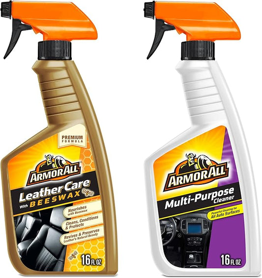 Armor All Car Leather Cleaner Spray, 16 Oz + Multi Purpose Cleaner, Car Cleaner Spray for All Auto Surfaces 16 Fl Oz