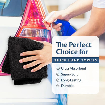 Cotton Towels for Multiple Use, 100% Ring Spun Cotton Towel Set, Heavy Duty - Super Absorbent Cleaning Towels for Car and Home - 16” X 27” (12 Pack, Black)