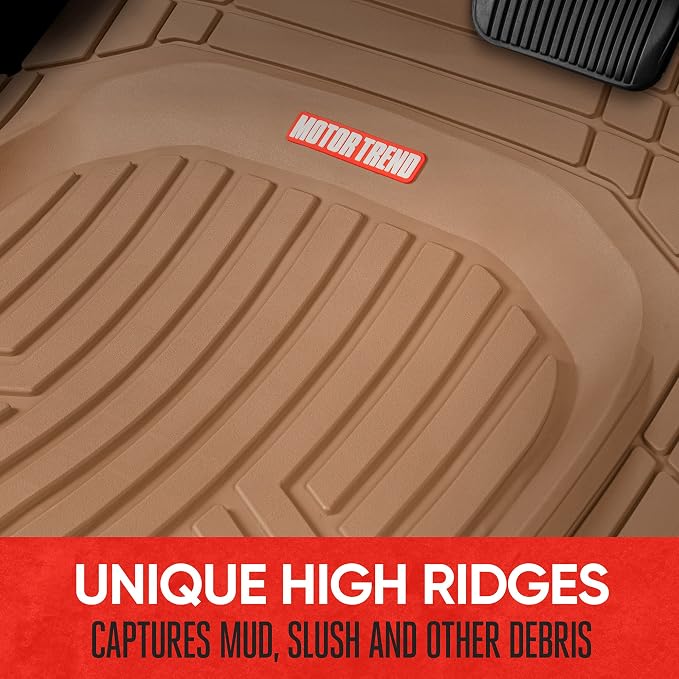 Motor Trend FlexToughXL Floor Mats for Cars Full Set, All-Weather Rubber Automotive Floor Mats, Waterproof Heavy Duty Car Mats, Flexible Floor Liners for Car Truck Van SUV, Car Floor Mats (Beige)