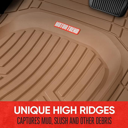 Motor Trend FlexToughXL Floor Mats for Cars Full Set, All-Weather Rubber Automotive Floor Mats, Waterproof Heavy Duty Car Mats, Flexible Floor Liners for Car Truck Van SUV, Car Floor Mats (Beige)