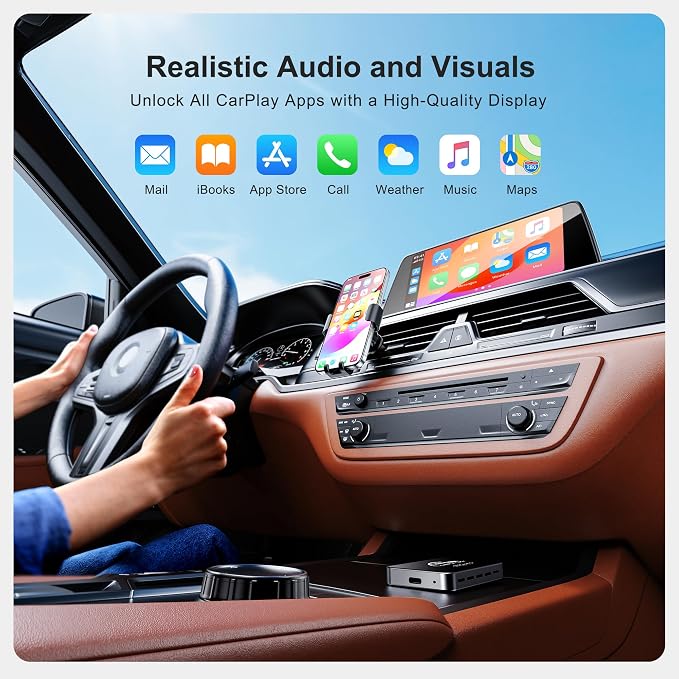 AI Box CarPlay, 3-in-1 Wireless CarPlay Adapter & Android Auto for OEM Wired Cars, Built-in Netflix/YouTube for Streaming, 5.8GHz WiFi, Convert Wired to Wireless, Plug & Play （4GB RAM+32GB ROM）