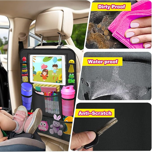XBRN 2 Pack Car Backseat Organizer, Car Seat Organizer Kick Mats Back Seat Protector with 11" Tablet Holder, Car Storage Organizer for Kids,10 Storage Pockets Travel Accessories