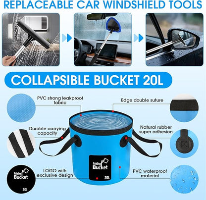 36Pcs Blue Car Wash Detailing Kit，Car Cleaning Set with Foam Gun Sprayer，Long-Handle Brush Mop，Large Collapsible Bucket，Complete Car Wash Supply Gift for Men and Women