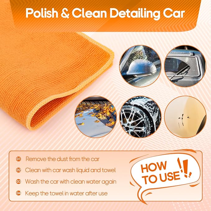 2PCS Clay Towel Auto Detailing, Clay Bar Towel Cloth Auto Detailing for Car (12 x 12 in) (Orange)