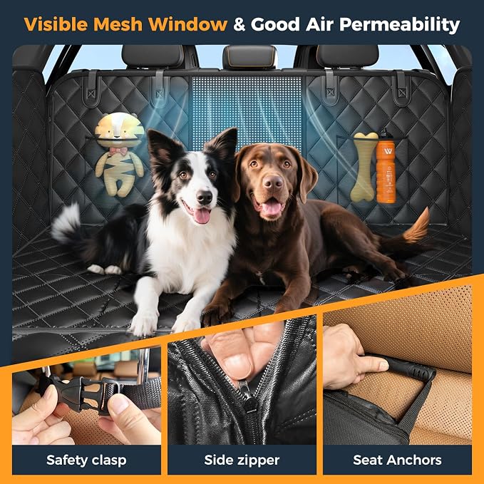 Dog Car Seat Cover for Back Seat, Hard Bottom Back Seat Extender for Dogs - Supports 400lbs, Scratch Resistant, Anti Slip Portable Dog Hammock, Suitable for F150, SUVs and Trucks Black